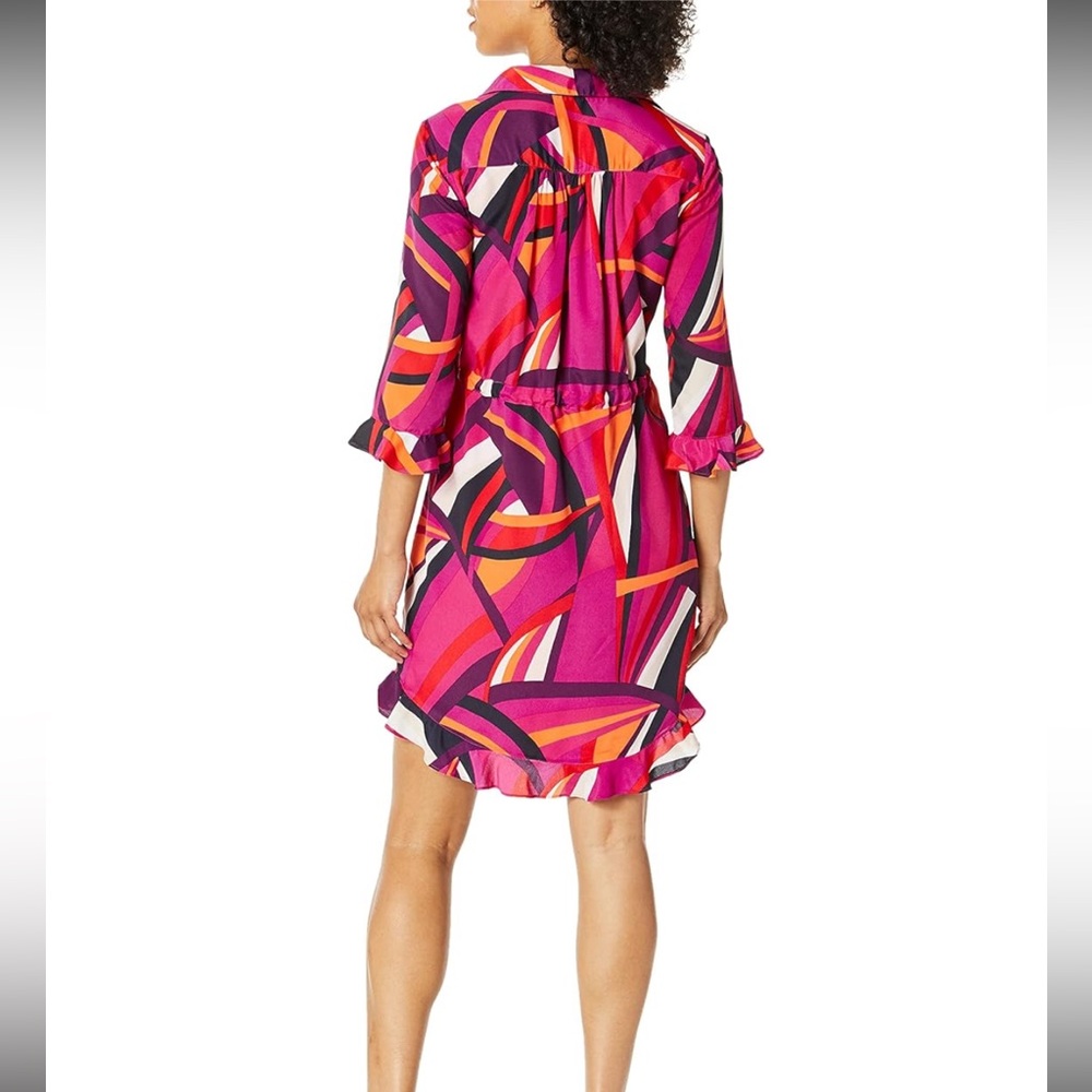 Trina Turk Nat Drawstring Shirt Dress Pink Geometric‎ Print Size XS - Picture 4 of 16